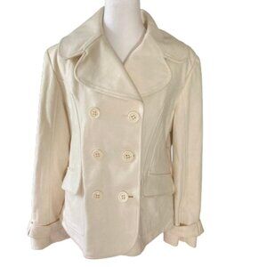 Guess Trench Coat NWOT Wool Off-White Lined Double Breasted w Collar, size XL
